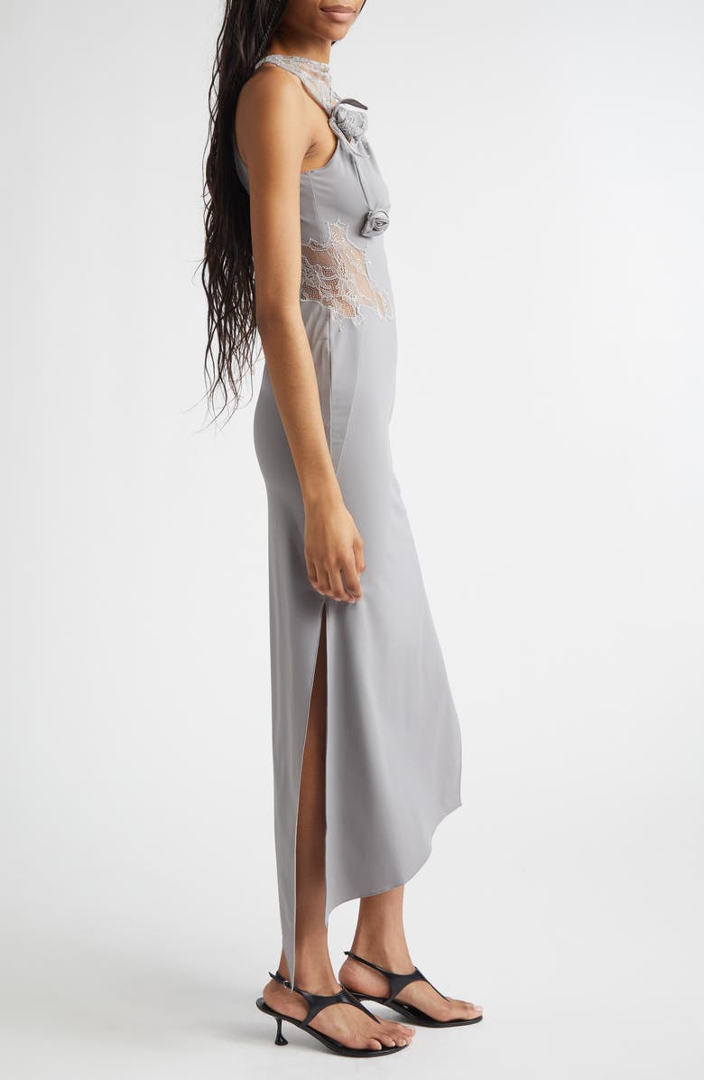 Coperni Flower Asymmetric Lace Dress, Alternate, color, Grey