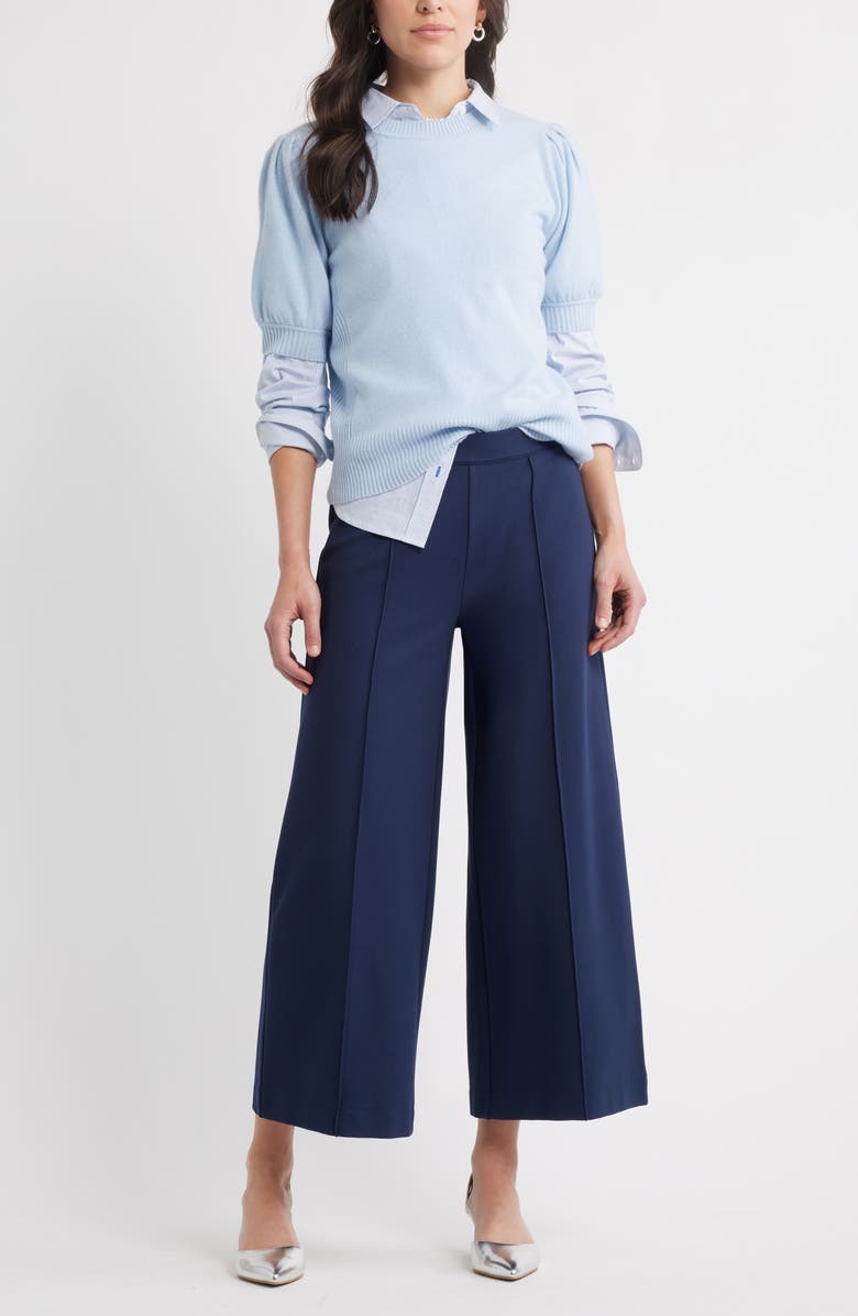 Caslon<sup>®</sup> Wide Leg Crop Ponte Pants, Alternate, color, Navy Still