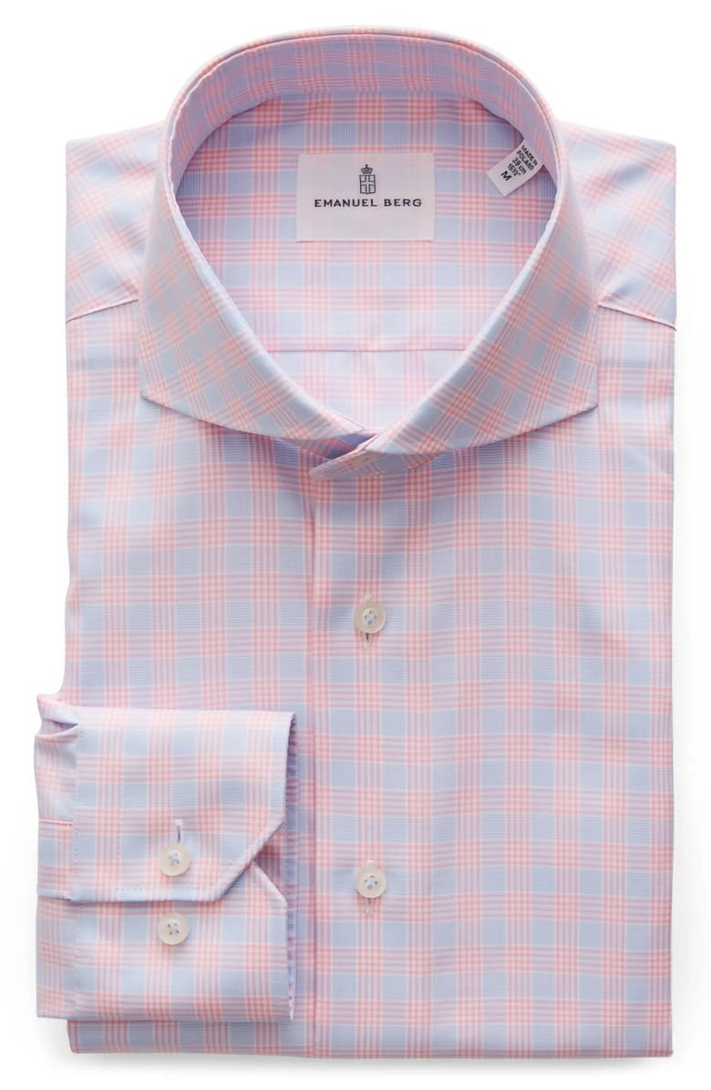 Emanuel Berg Prince of Wales Modern Fit Check Twill Button-Up Shirt, Alternate, color, Light Pastel Pink