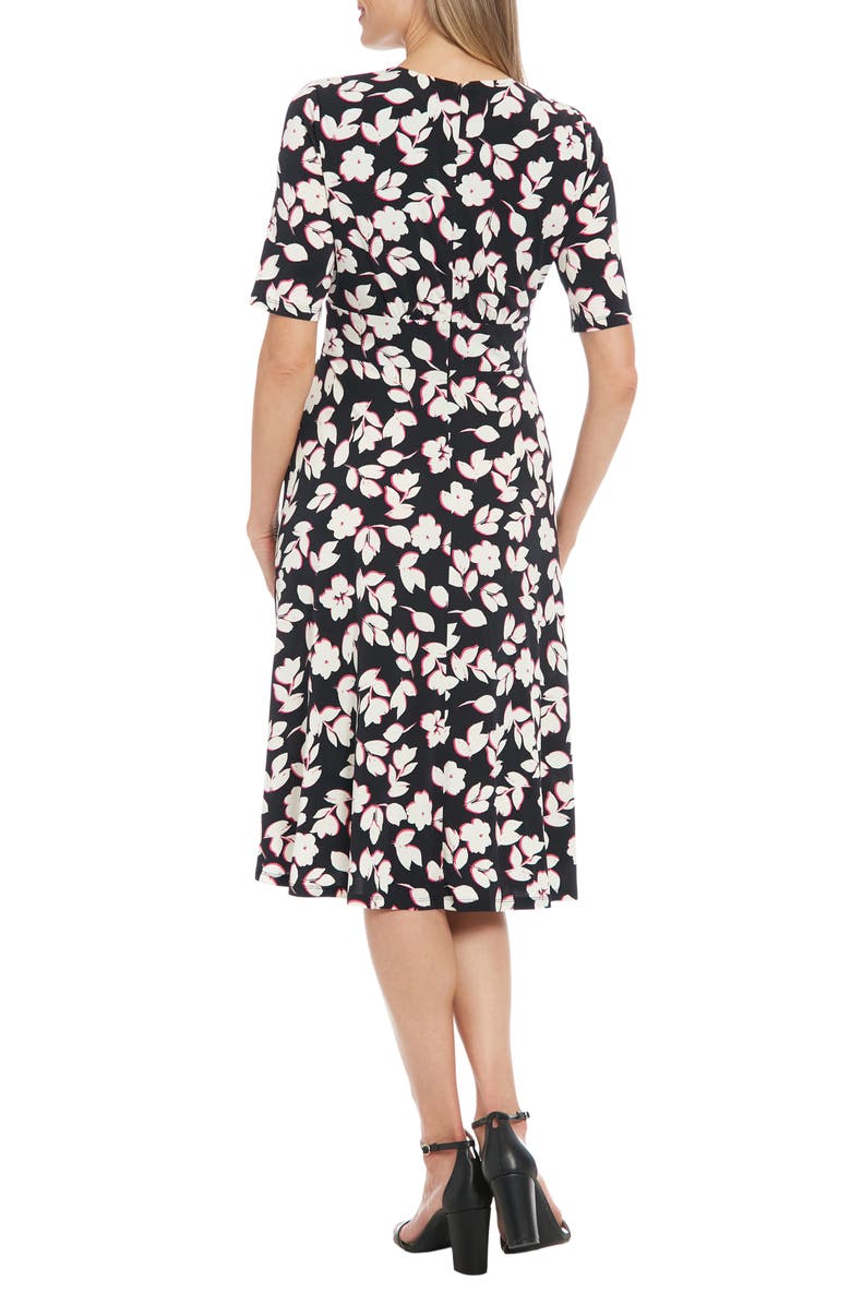 London Times Short Sleeve Midi Dress, Alternate, color, Black/ Ivory