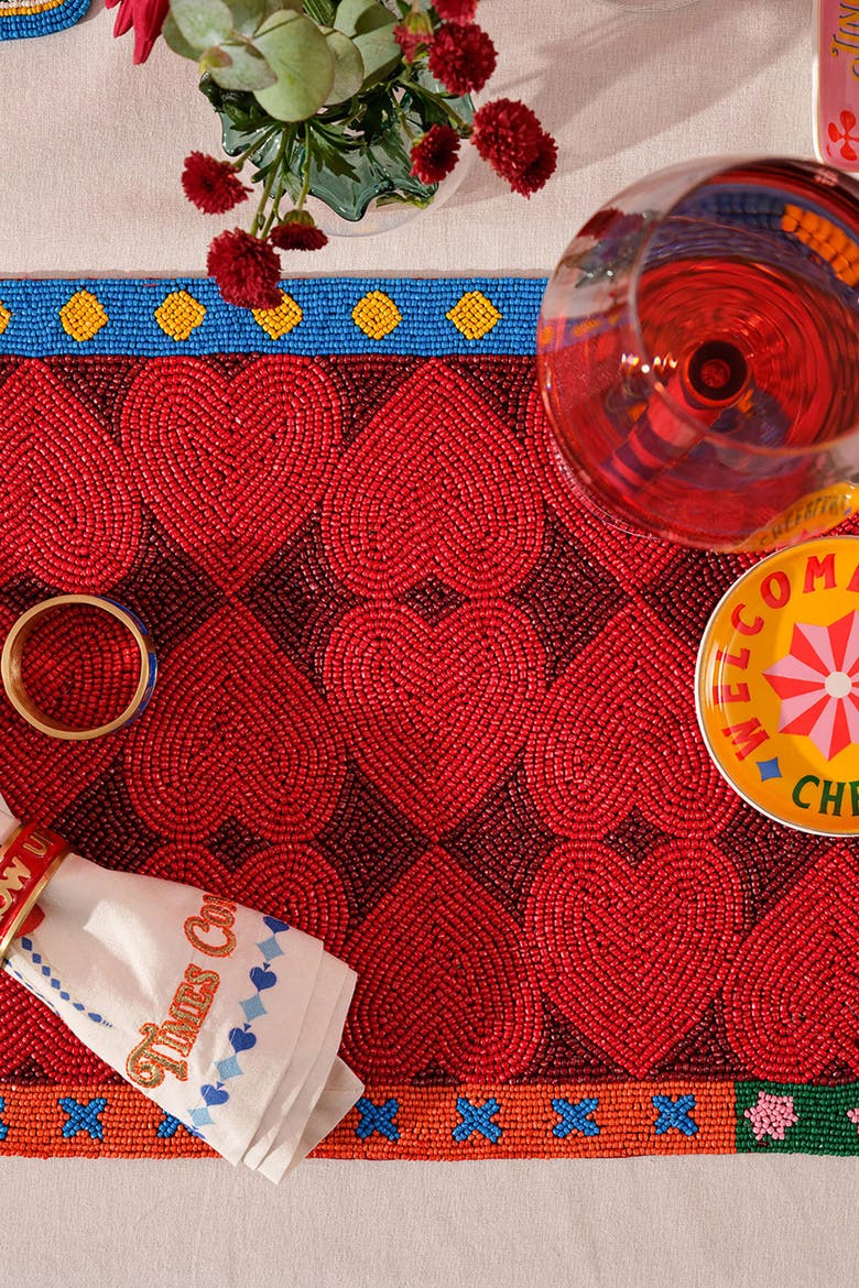 Dadri Beadded Placemat Heart 12X16 In, Alternate, color, Red