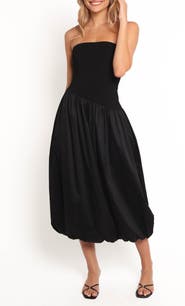 Petal & Pup Annalyse Strapless Bubble Hem Mixed Media Midi Dress