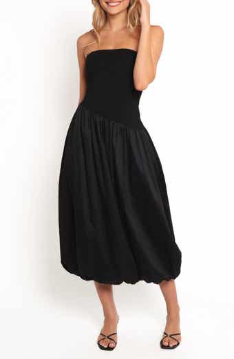Petal & Pup Annalyse Strapless Bubble Hem Mixed Media Midi Dress