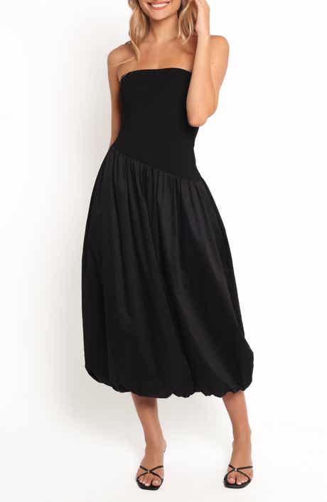 Petal & Pup Annalyse Strapless Bubble Hem Mixed Media Midi Dress