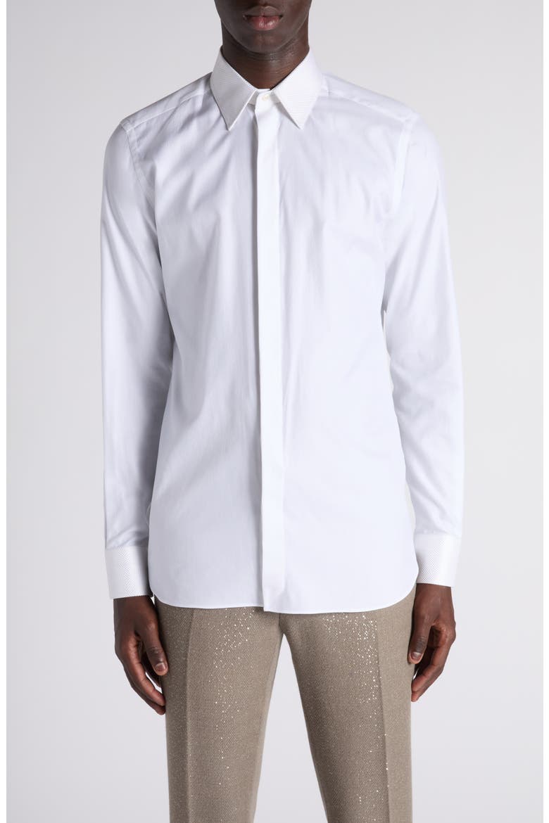 Classic Fit Cotton & Silk Serge Button-Up Shirt, Main, color, WAA OPTICAL WHITE