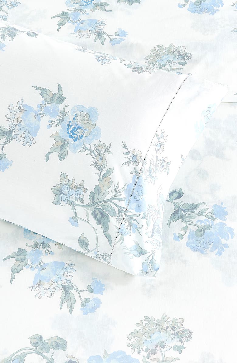 MELANGE HOME Rose 200 Thread Count Percale Cotton Sheet Set, Alternate, color, Blue