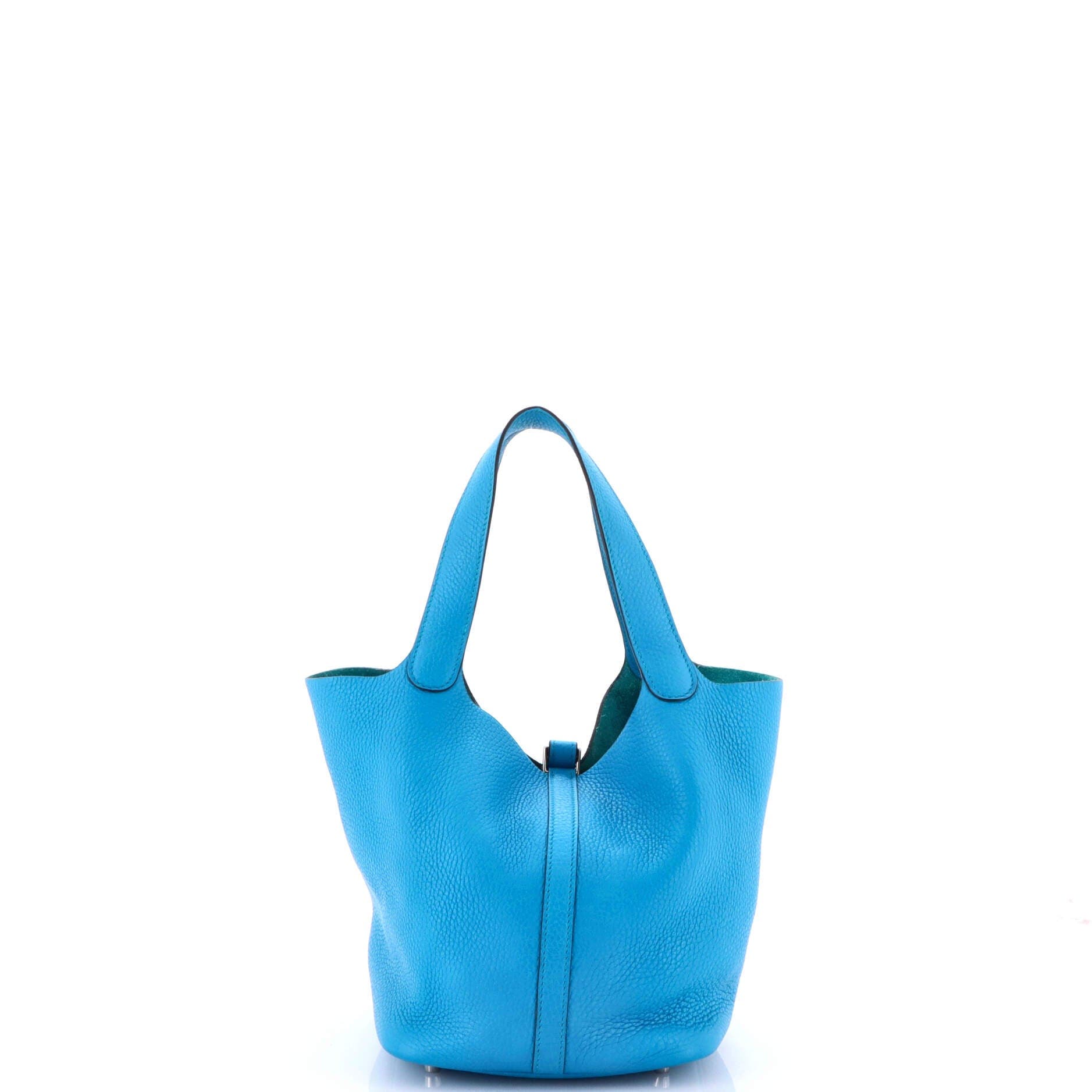 Pre-Owned Hermes Picotin Lock Bag Clemence MM, Alternate, color, Bleu Zanzibar