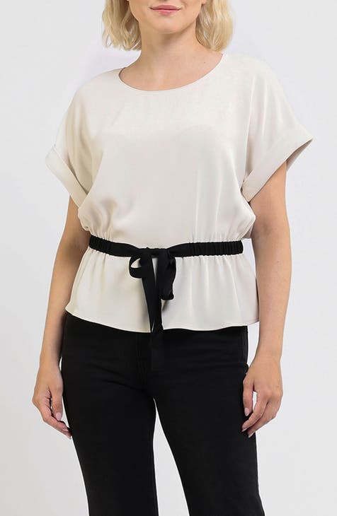 Short Sleeve Tie Waist Peplum Top