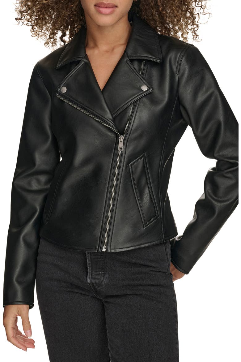Women's Essential Faux Leather Moto Jacket, Main, color, BLACK
