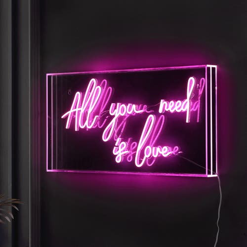 Jonathan Y All You Need Is Love 23.63" X 11.75" Contemporary Glam Acrylic Box Usb Operated Led Neon Light In Pink