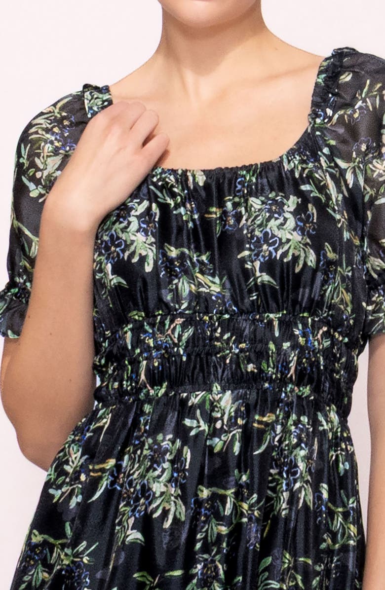 MELLODAY Shirred Puff Sleeve Maxi Dress, Alternate, color, Black Multi