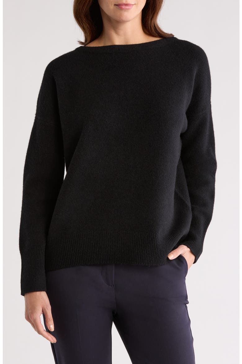 Boat Neck Wool & Cashmere Pullover Sweater, Main, color, BLACK
