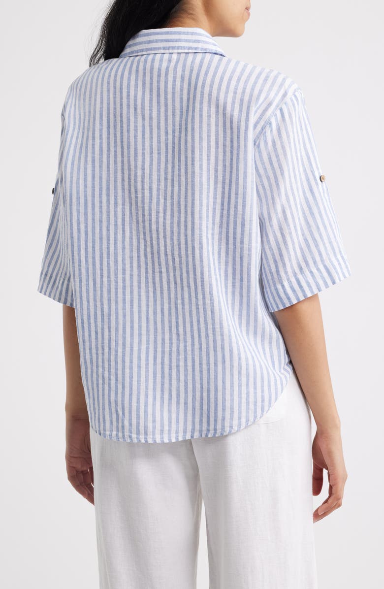 beachlunchlounge Mason Short Sleeve Stripe Button-Up Shirt, Alternate, color, Misty Lines
