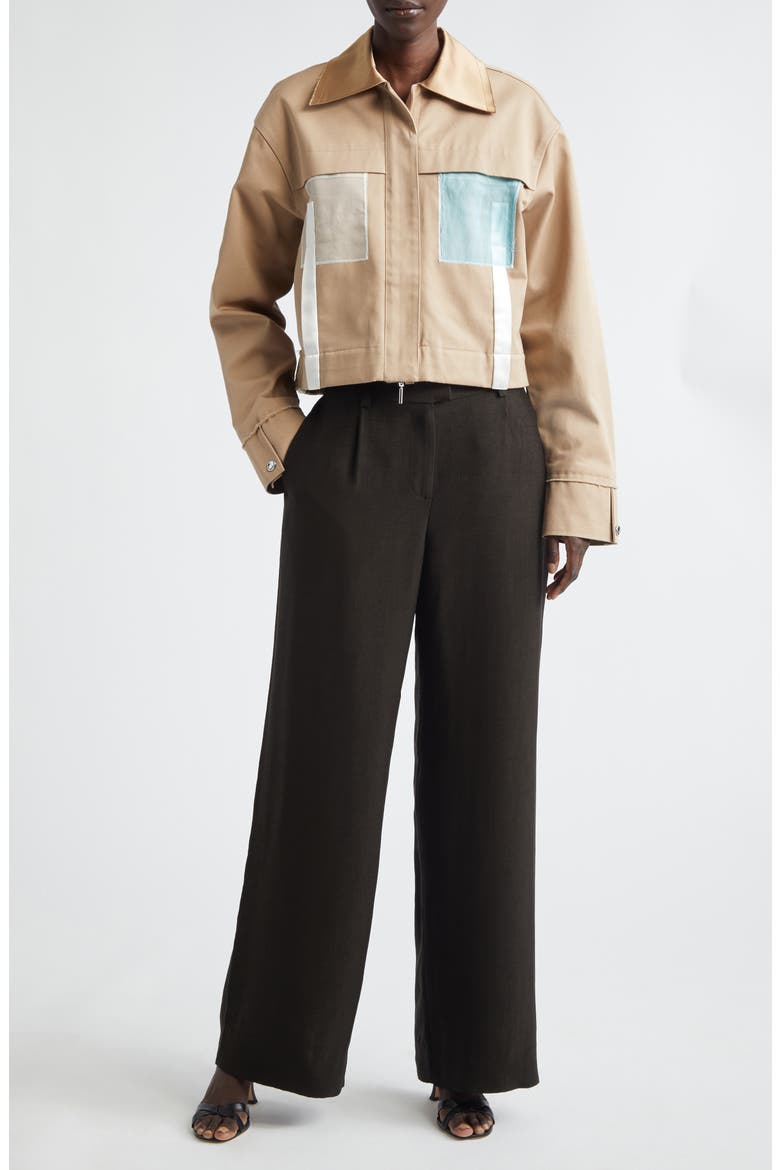 Collage Boxy Oversize Organic Cotton Twill Jacket, Alternate, color, CARDBOARD