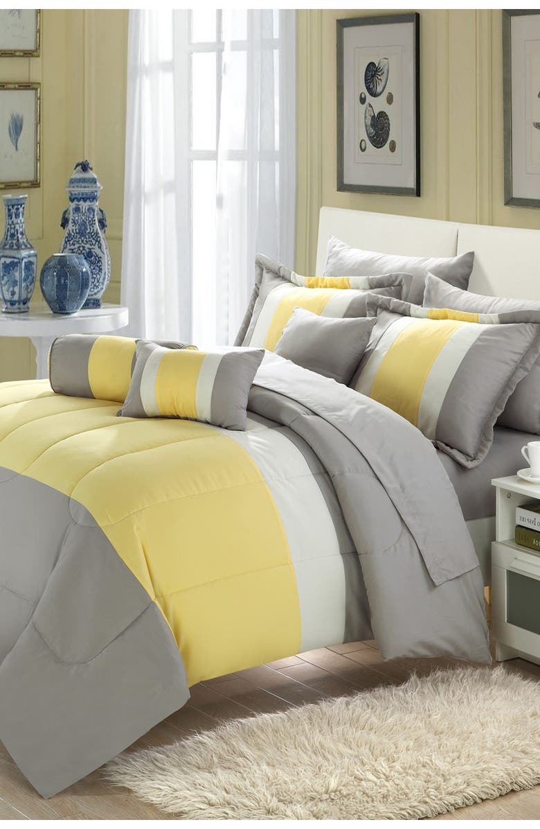 CHIC King Sebastian Comforter 10-Piece Set - Yellow, Main, color, 