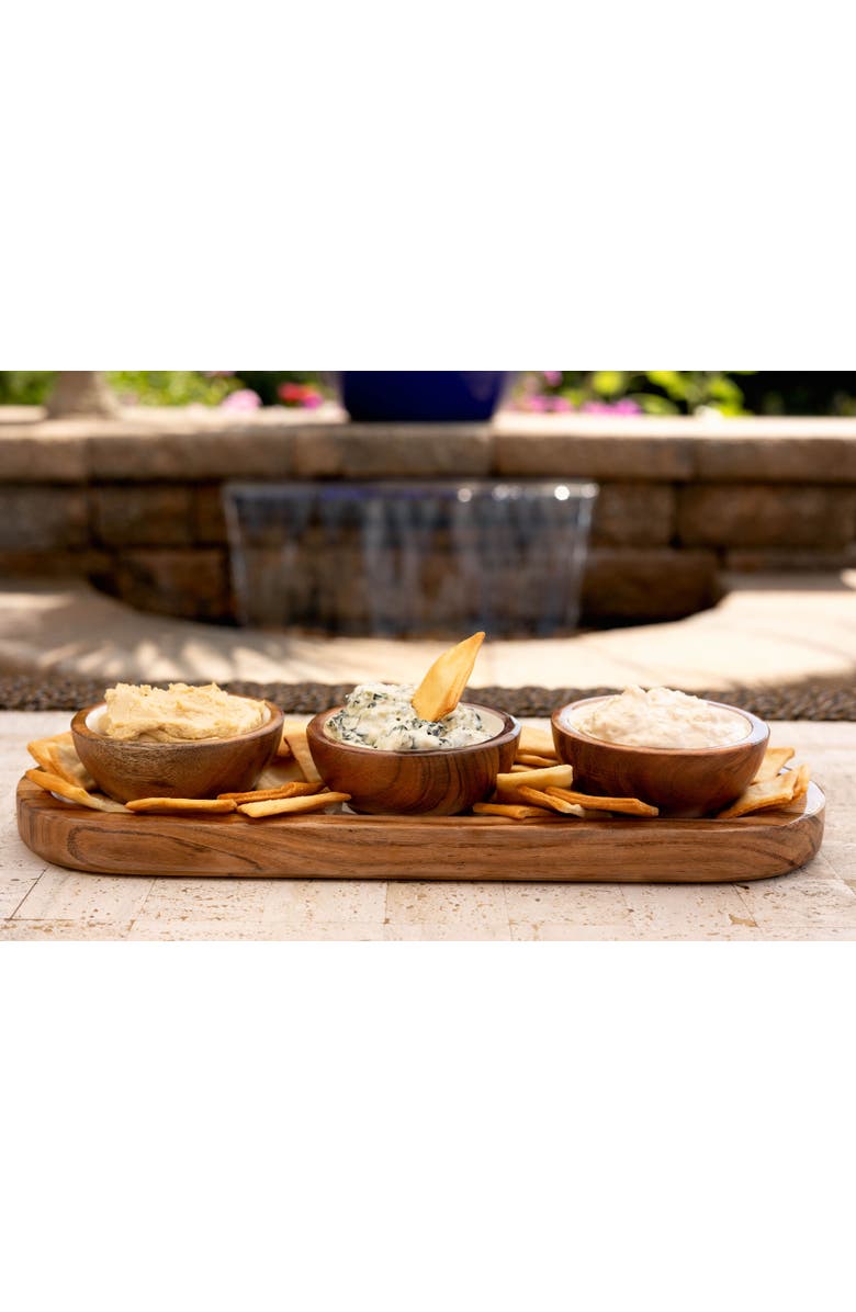 Jeanne Fitz Wood + White Collection Acacia Wood 3 Dipping Bowls and Tray, Alternate, color, White, Brown
