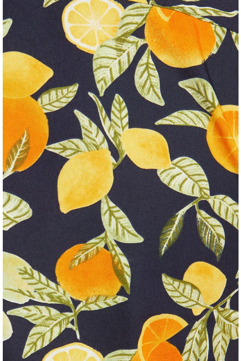 Slim Fit Citrus Print Short Sleeve Button-Down Shirt, Alternate, color, NAVY ORANGE CITRUS LEAVES