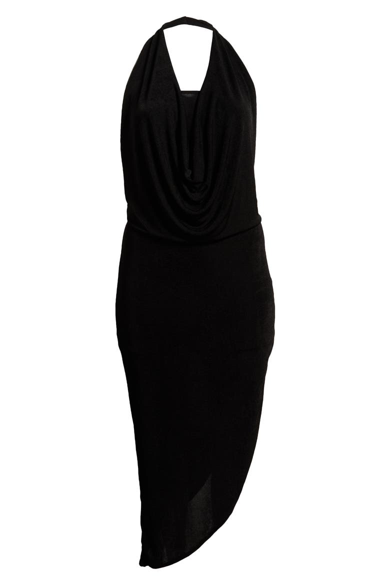 Cowl Neck Asymmetric Hem Stretch Dress, Alternate, color, BLACK