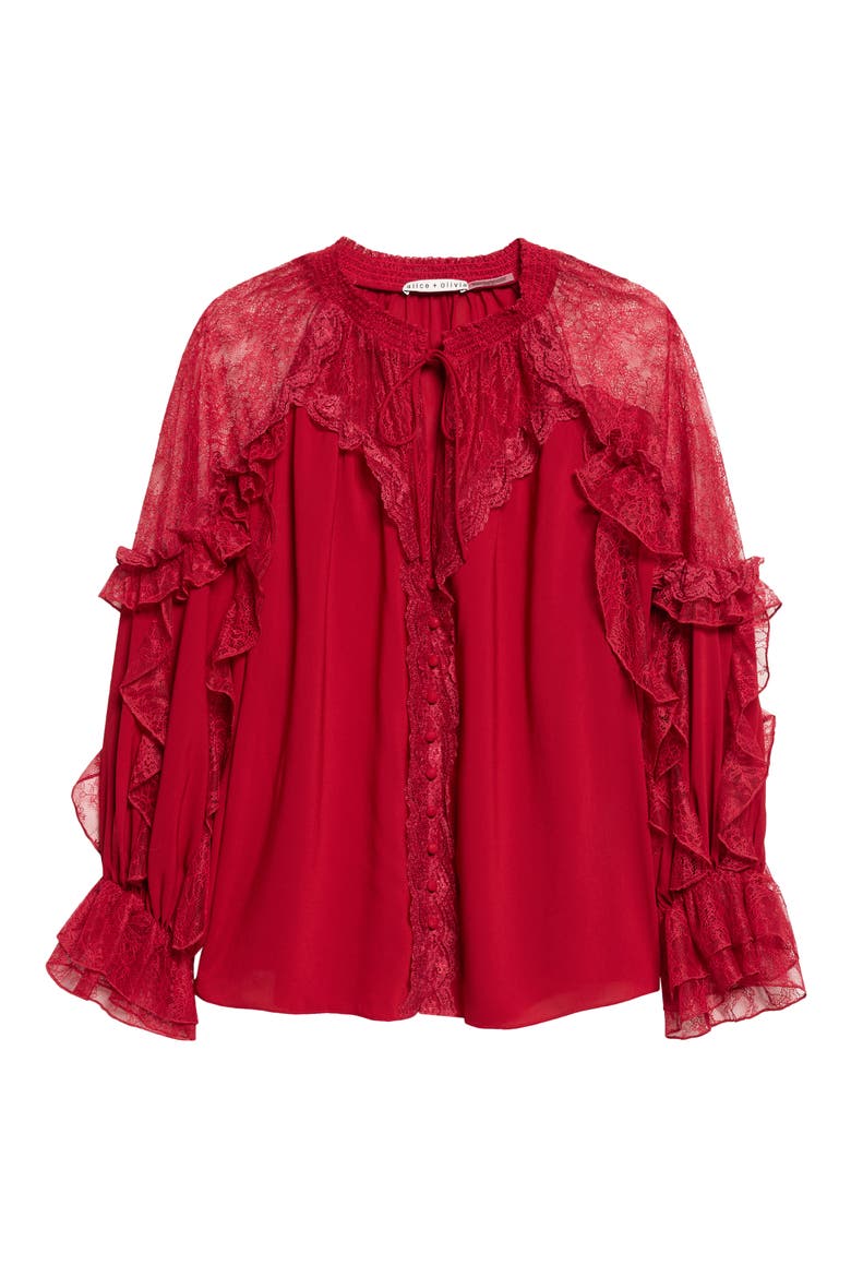 Aleena Lace & Ruffle Top, Main, color, GARNET