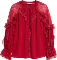 ALICE + OLIVIA Aleena Lace & Ruffle Top