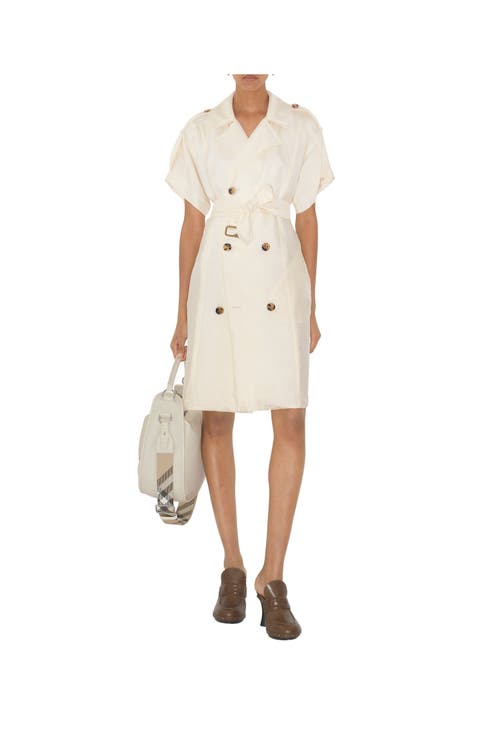 Burberry Waist Belted Short Sleeves Epaulettes Lapels In Pelican