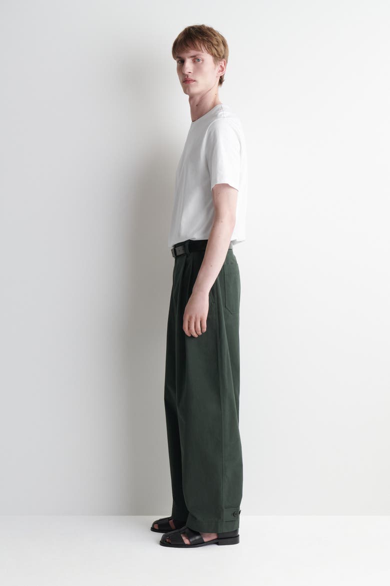 Cotton Relaxed-fit Barrel-leg Utility Pants, Alternate, color, DARK GREEN