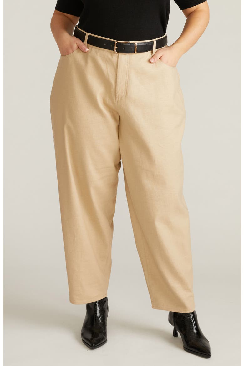 Lou High Waist Barrel Linen Blend Jeans, Main, color, DANISH COFFEE