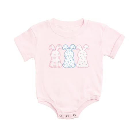 Floral Bunny Patch Easter Short Sleeve Romper (Baby)