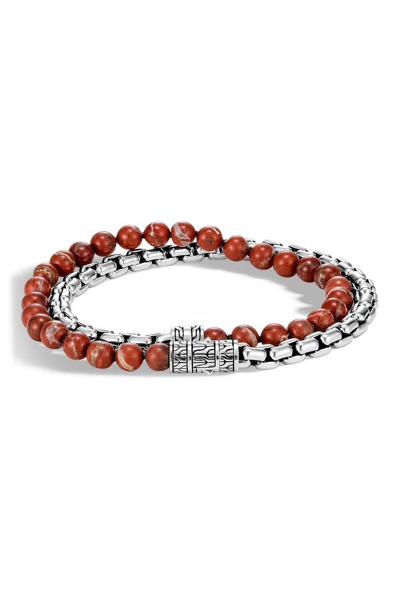Men's Red Bead & Box Chain Bracelet, Main, color, RED JASPER
