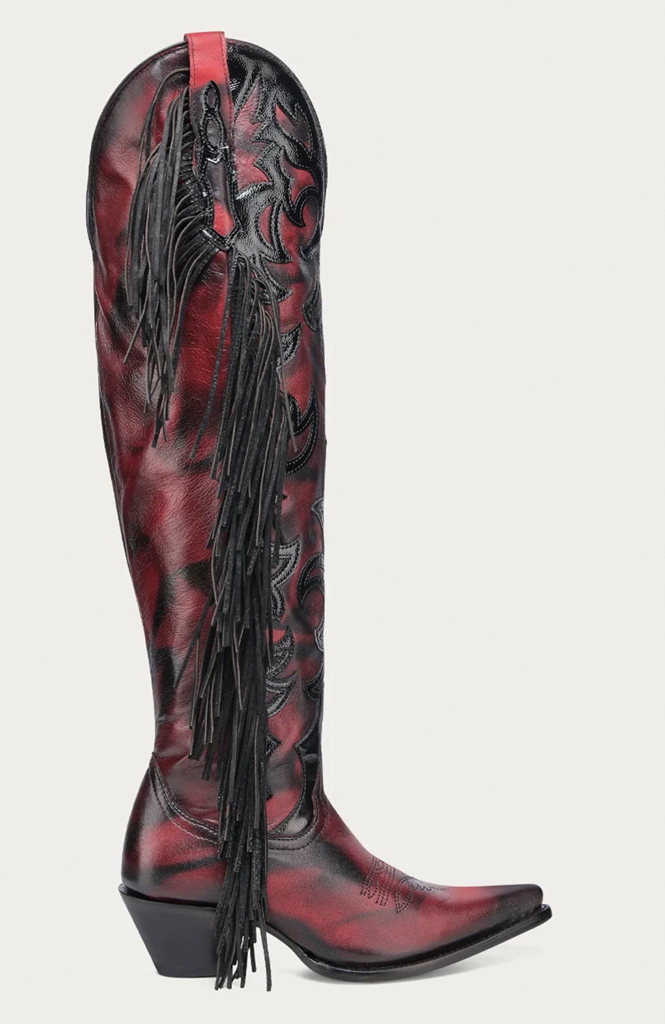 Lamb Embroidered Overlay Pointed Toe Tall Boots, Alternate, color, Red