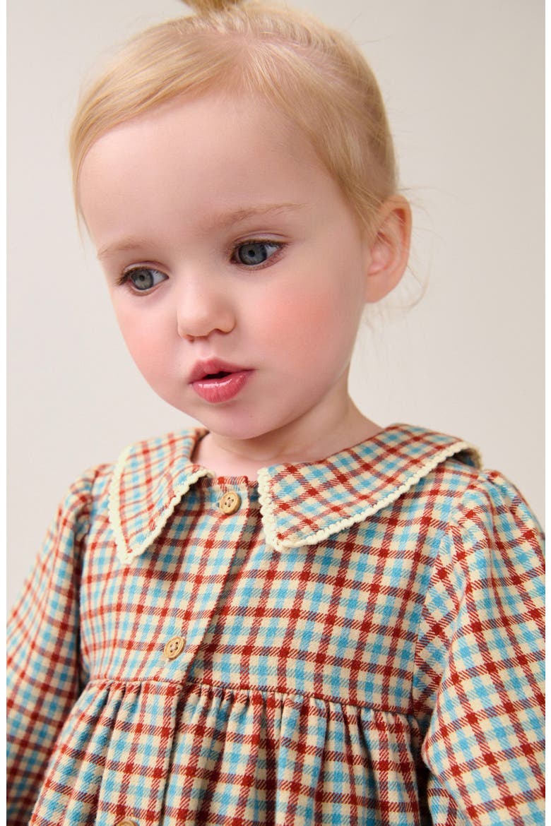 Kids' Gingham Long Sleeve Cotton Flannel Dress, Alternate, color, BLUE