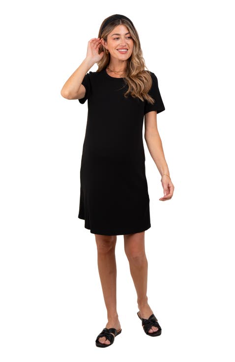 Ribbed Knit Basic Short Sleeve T-Shirt Dress