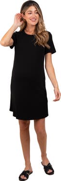 PinkBlush Ribbed Knit Basic Short Sleeve T-Shirt Dress