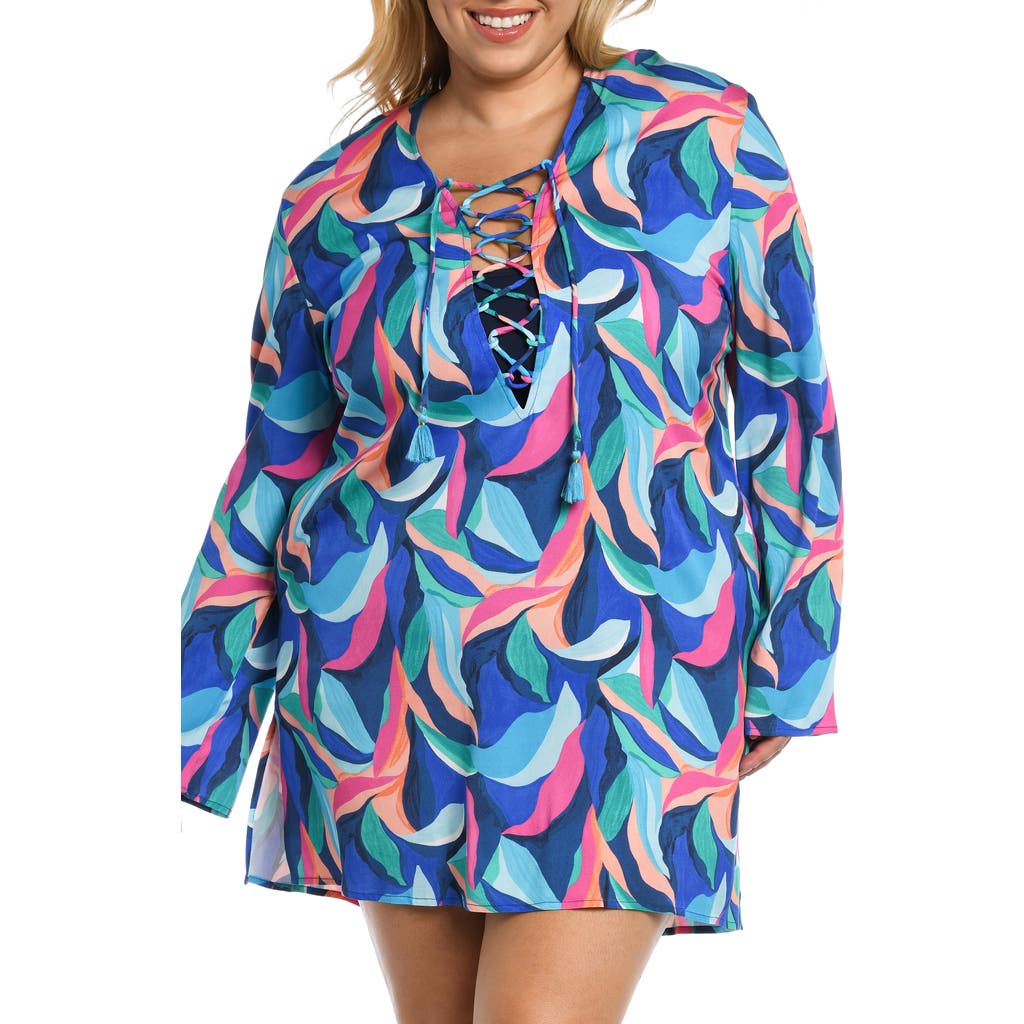 La Blanca Painted Lace-up Cover-up Tunic In Multi