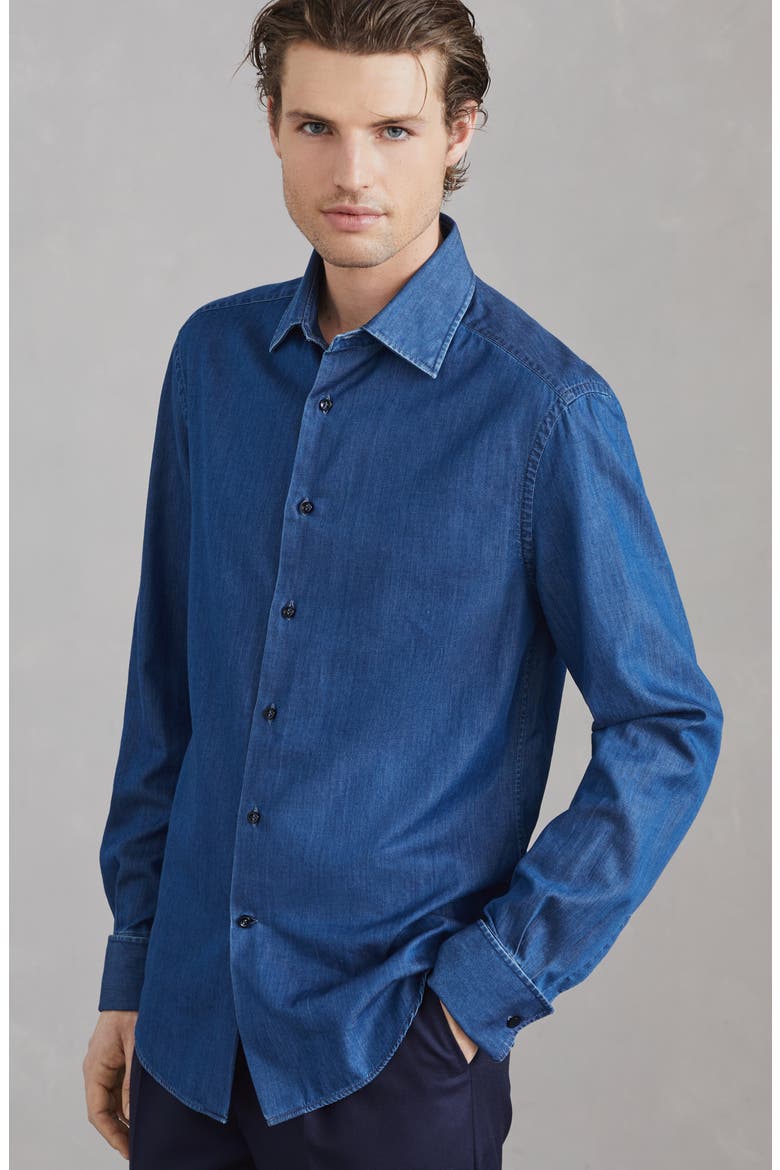 Lightweight denim tuxedo shirt, Alternate, color, Denim
