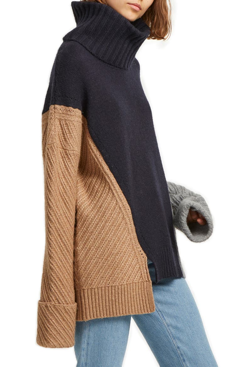 Viola Turtleneck Sweater, Alternate, color, CAMEL/UTILITY BLUE/MID GREY