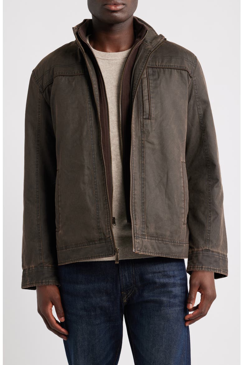 Antiqued Cotton Blend Jacket with Removable Bib, Main, color, BROWN