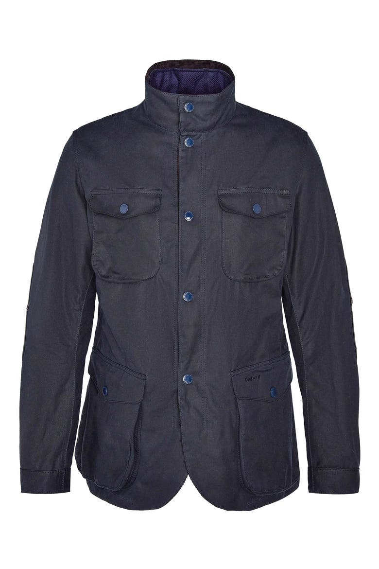 Ogston Water Resistant Waxed Cotton Jacket with Removable Quilted Bib, Alternate, color, NAVY