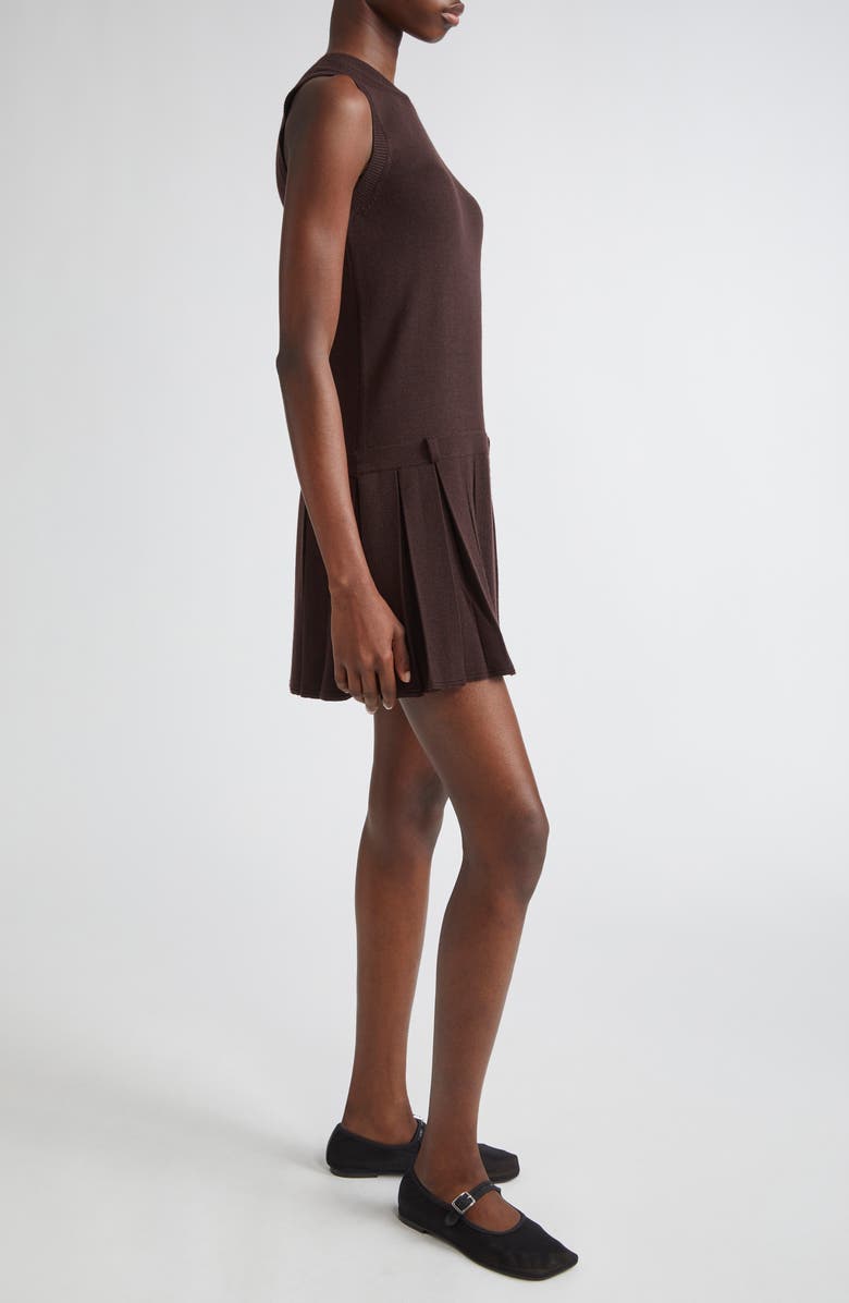 Sandy Liang Millie Pleated Merino Wool Sweater Dress, Alternate, color, Brown