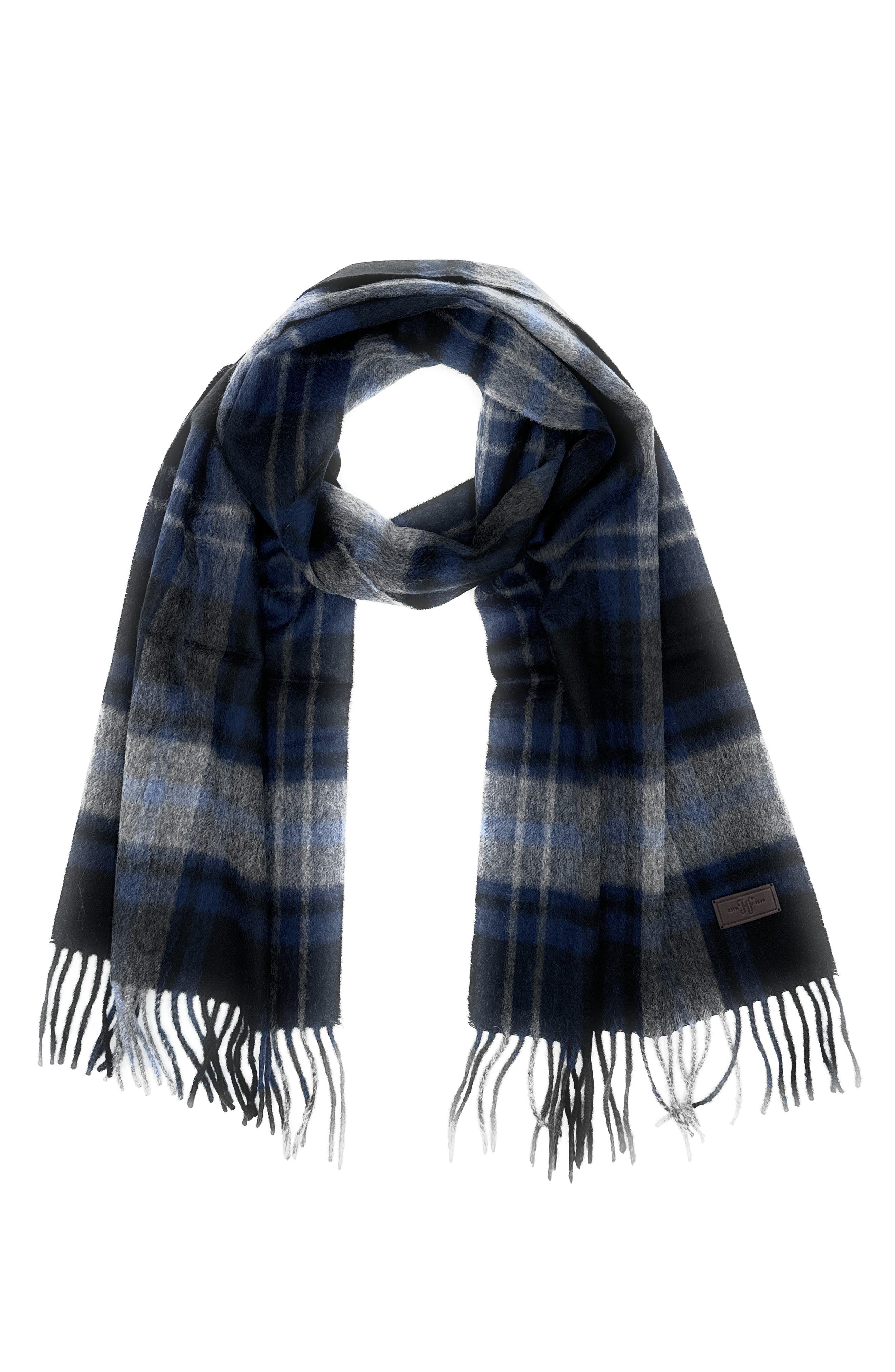 Hickey Freeman Plaid Cashmere Fringe Scarf