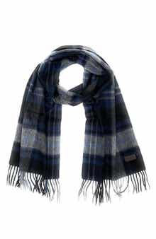 Hickey Freeman Plaid Cashmere Fringe Scarf
