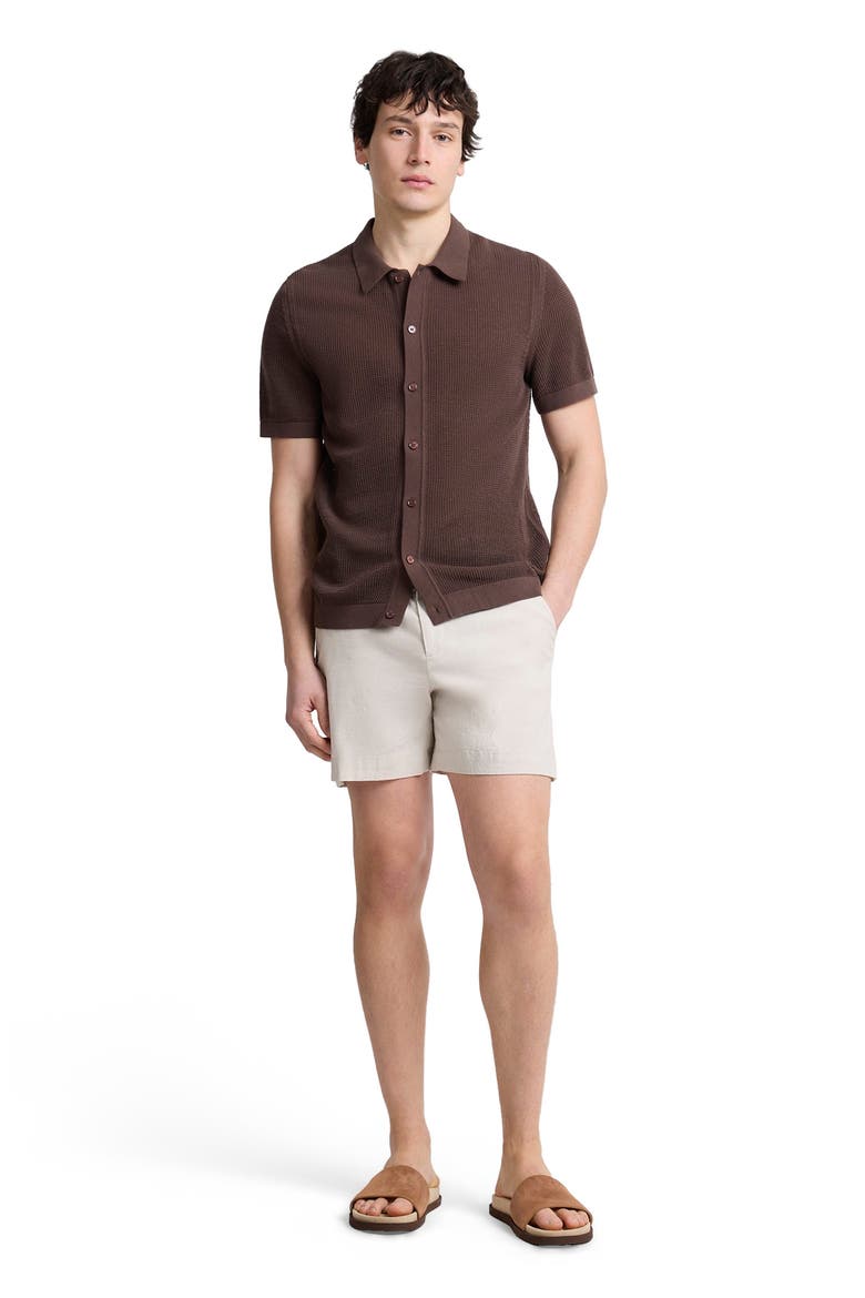 Crochet Knit Button Up Short Sleeve Shirt, Main, color, Espresso