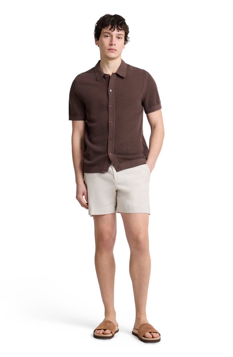 Onia Crochet Knit Button Up Short Sleeve Shirt, Main, color, Espresso