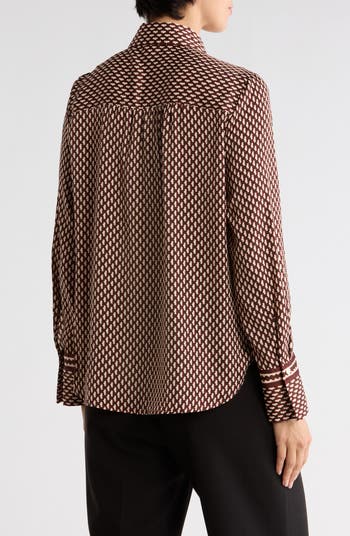 Satin Tie Neck Button-Up Shirt