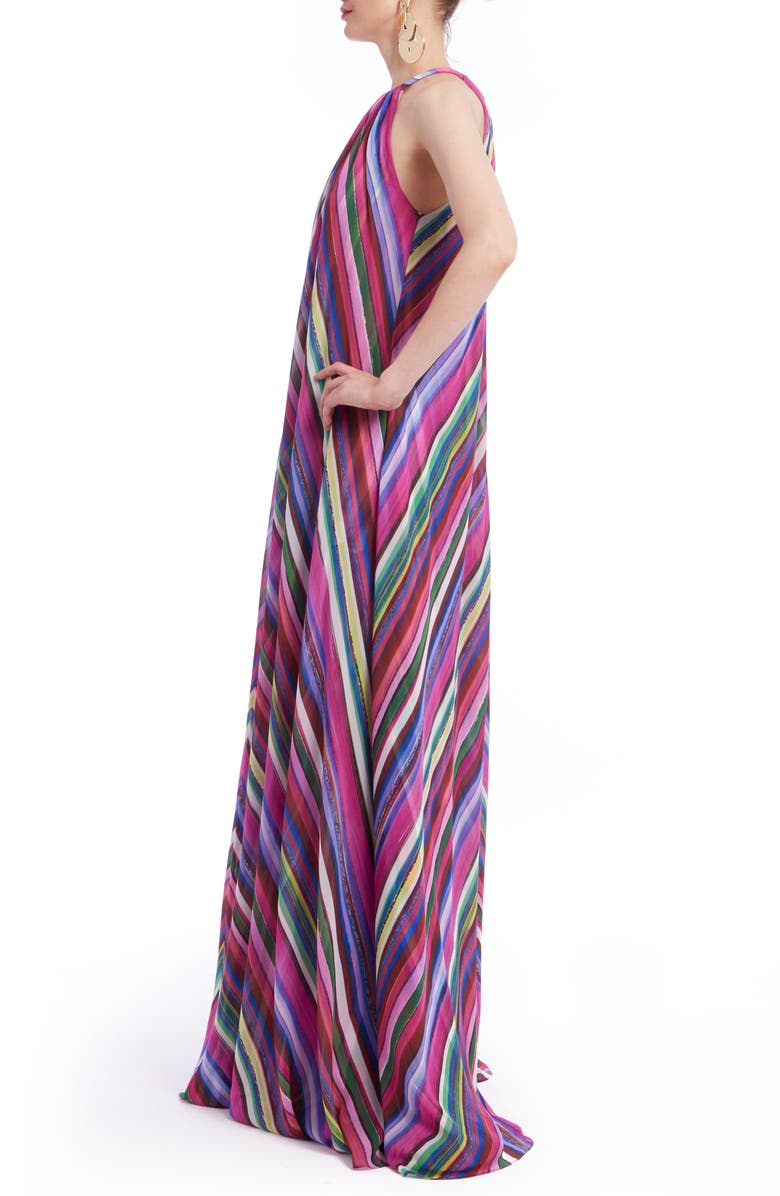 Badgley Mischka Collection Chevron Stripe Georgette Trapeze Gown, Alternate, color, Fuchsia Multi