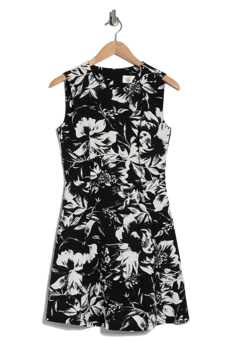Floral Print A-Line Dress, Alternate, color, BLACK IVORY