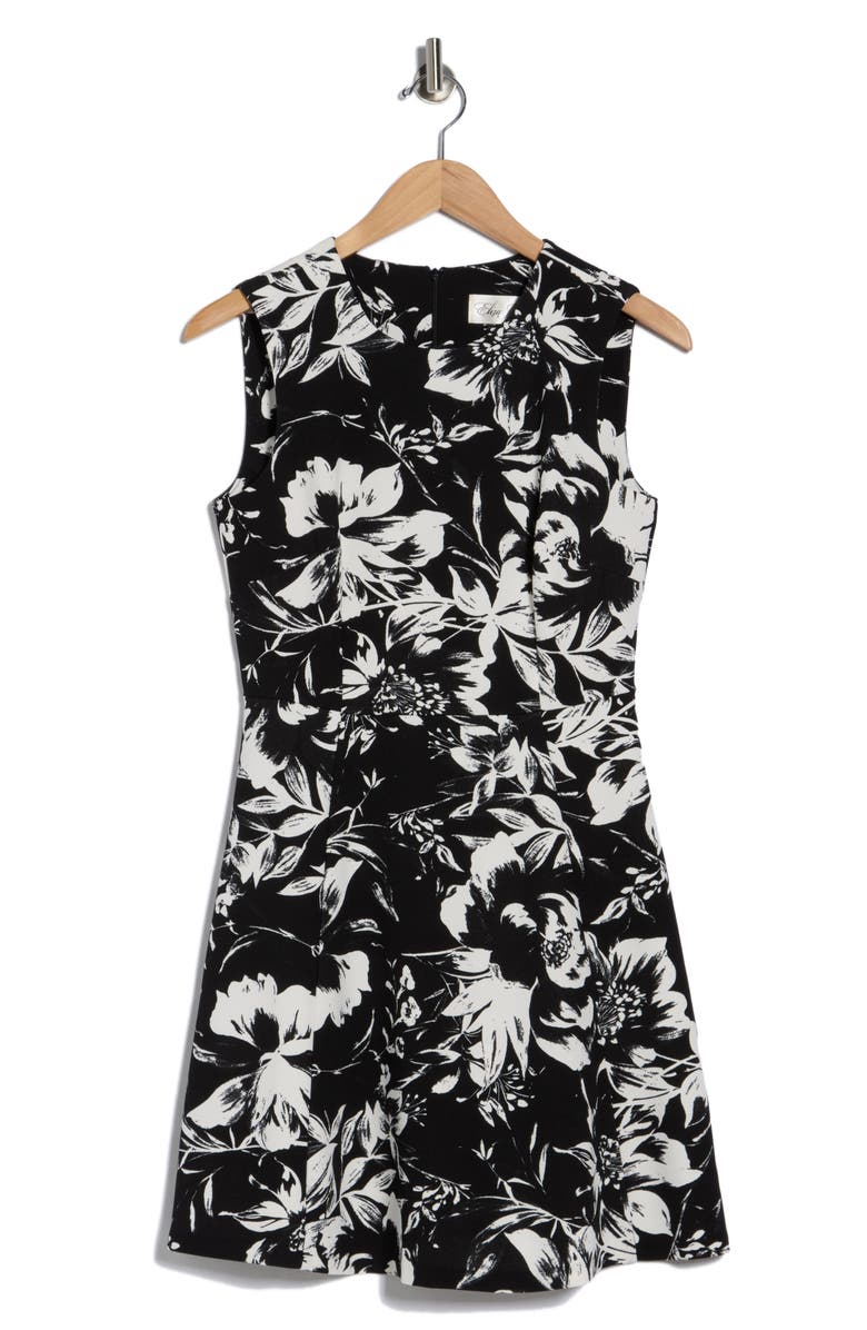 Eliza J Floral Print A-Line Dress, Main, color, Black Ivory