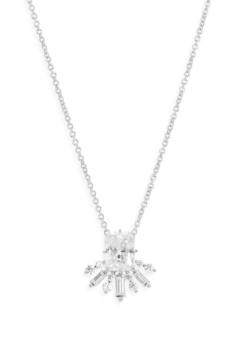 Stellar Half Halo Pendant Necklace, Main, color, RHODIUM