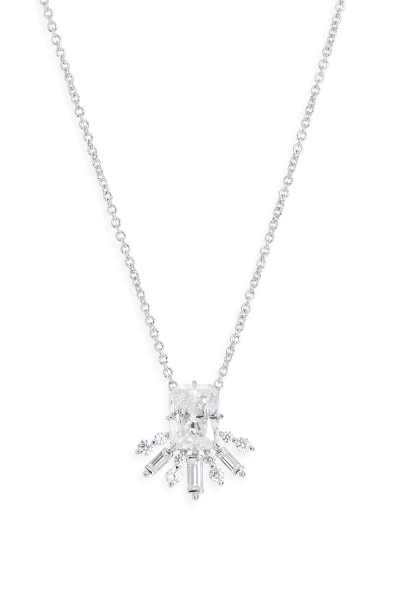 Nadri Stellar Half Halo Pendant Necklace, Main, color, Rhodium
