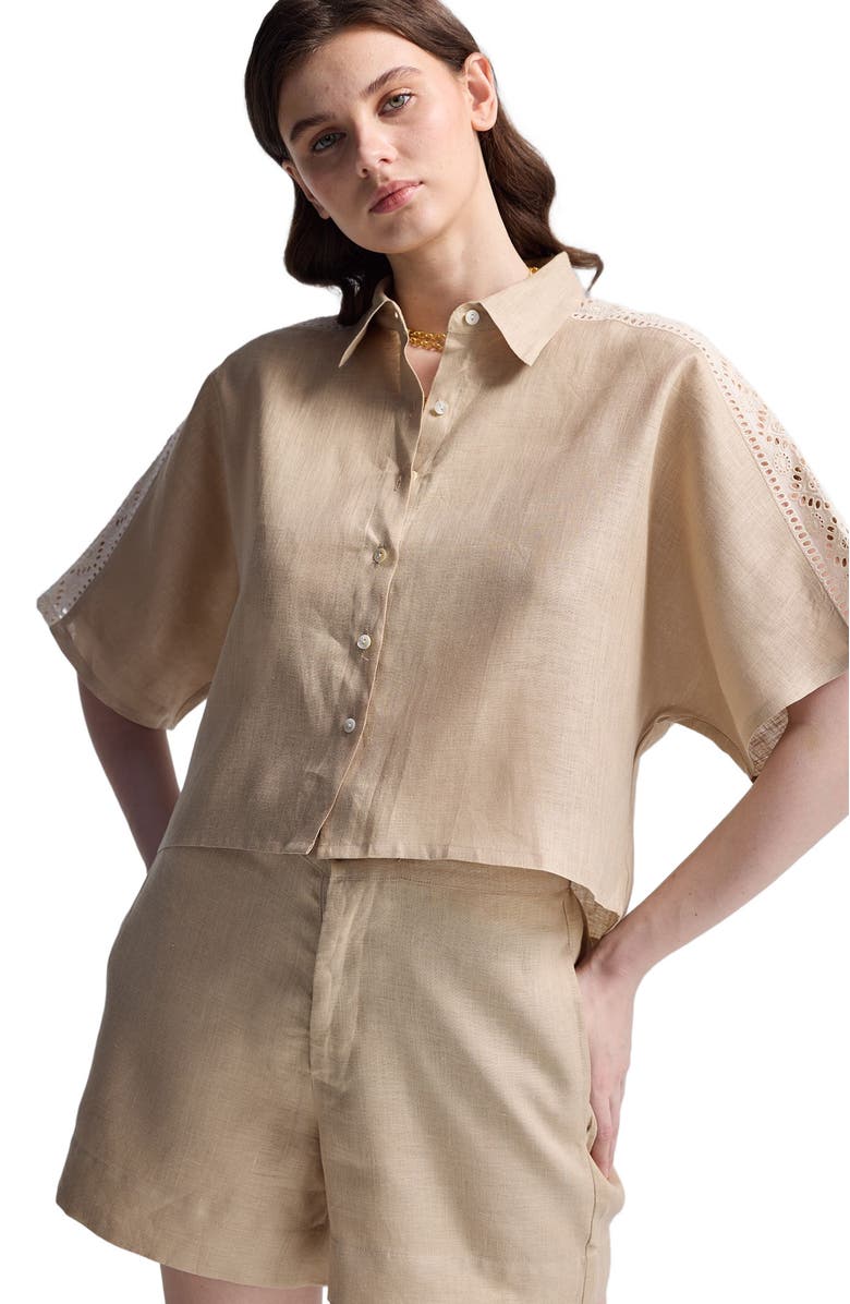 Reistor Boxy Shirt with Lace, Alternate, color, Neutral Beige